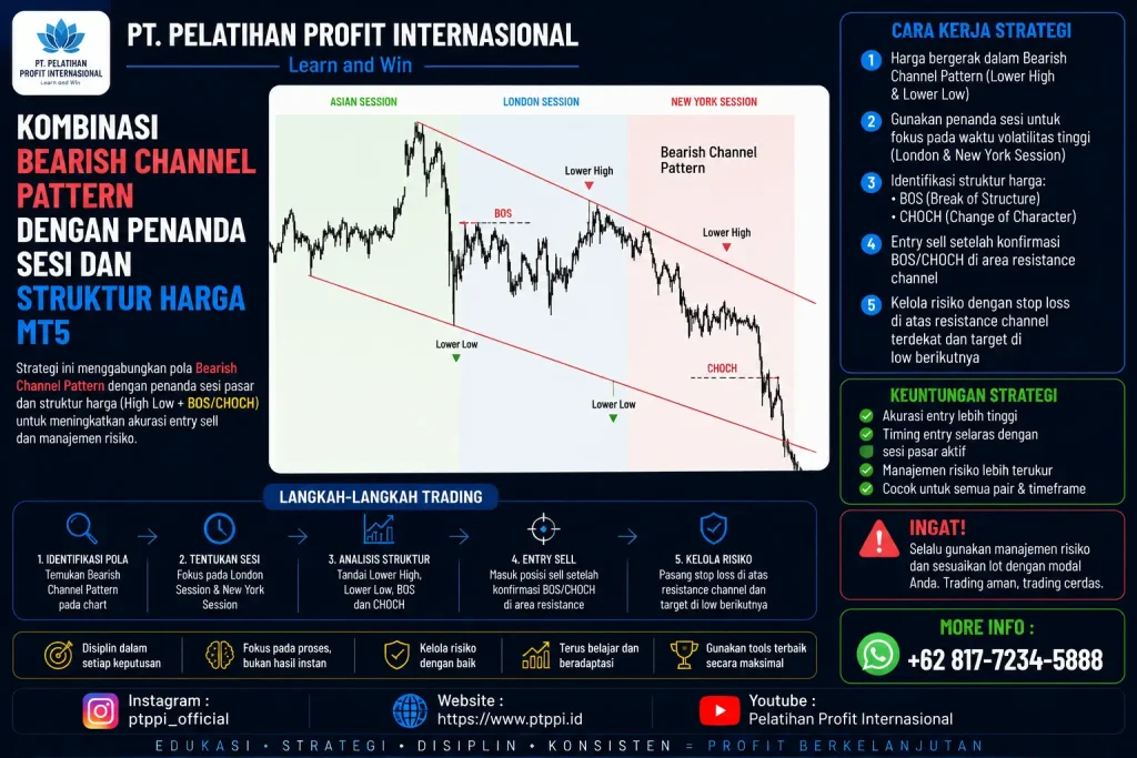 Kombinasi Bearish Channel Pattern Dengan Penanda Sesi dan Struktur Harga MT5